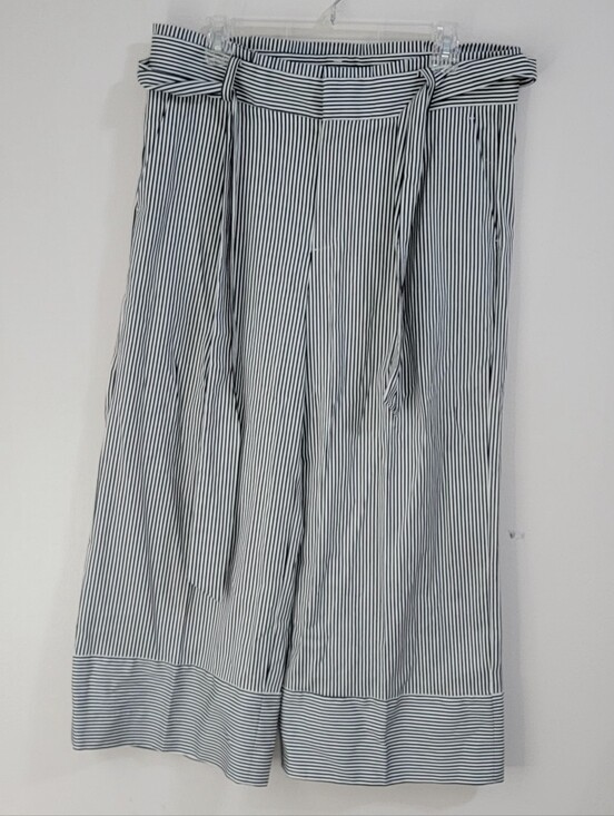 Banana Republic Pants - Banana Republic Black and White Striped Cropped Wide-Leg Pants with Tie Belt